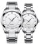 Couple Watches Casual Men Women Stainless Steel Band His and Hers Waterproof Quartz Wristwatch Gifts Set for Lovers (Silver White)