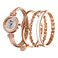 CdyBox Women Crystal Watch with 3 Bracelets Set Quartz Wrist Watches Bangle Jewelry 4pcs/Set for Ladies (Rose Gold White)