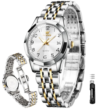 OLEVS Women's Watch Gold/Silver Analog Quartz Small Stainless Steel Business Formal Waterproof Luminous Date Ladies Watch