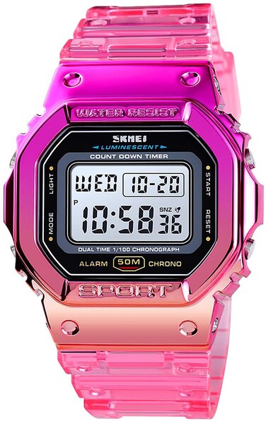 Gosasa Outdoor Sport Unisex Watches Back Light Digital Watches Transparent Multifunctional Wristwatch Casual Style Stopwatch Date 5Bar Waterproof (Red)