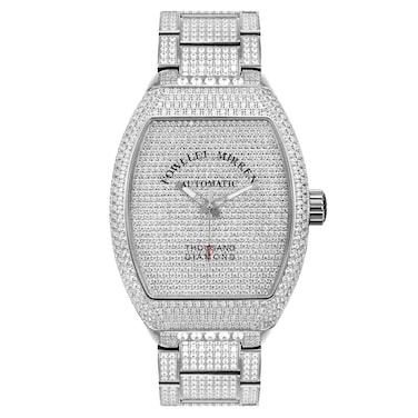 Fowllei mirren Diamond Wrist Watch for Men, Mechanical Automatic Watch Waterproof Wrist Watch for Women Analog Watch Thousand Diamond Luxury Fashion Gift Tonneau Diamond Watch (Silver)