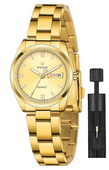 Women's Silver Stainless Steel Band Wrist Watches Fashion Quartz Analog Watch Small Face Ladies Dress Watch (Full Gold)