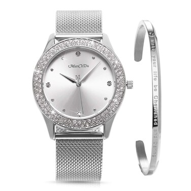 ManChDa Womens Wrist Watch Crystal Case Mesh Stainless Steel Band Bling Ladies Watches Analog Quartz Diamond Classic Fashion Romantic+ Jewelry Cuff Bracelet Set Slim Thin Casual Glitter Dress Watches