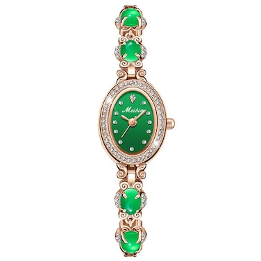 Watches for Women Green Bracelet Crystal Diamond Bangle Ladies Female Small Fashion Luxury Thin Waterproof Quartz Girls Wife Gifts Oval Rose Gold Wrist Watch