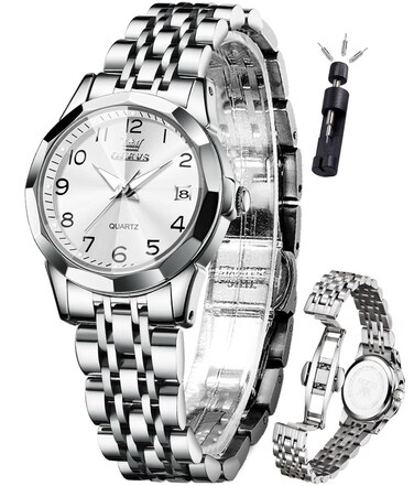 OLEVS Womens Watches Silver Dress Small Face Diamond Sterling Fashion Watches for Women with Date Stainless Steel Waterproof Luminous Women's Wrist Watches Reloj para Mujer