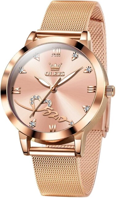 OLEVS Ladies Watch Fashion Rose Gold Diamond Analog Quartz Female Luxury Dress Wrist Watch Stainless Steel Luminous Waterproof Date Gift Watch for Women Pink Face reloj para Mujer