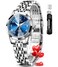 OLEVS Blue Womens Watch Fashion Dress Diamond Female Watches for Ladies Analog Quartz Silver Stainless Steel Waterproof Luminous Day Date Wrist Watch for Women