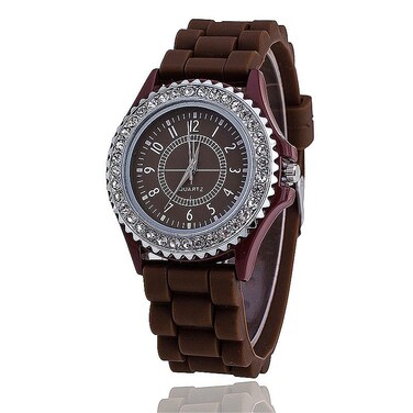 CdyBox Women&rsquo;s Wholesale Watches Pack Silicone Band Lady Rhinestone Wristwatch (Brown)