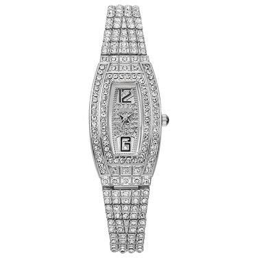Weicam Women Simple Square Dial with Crystal Classic Analog Quartz Wrist Watches (Silver)