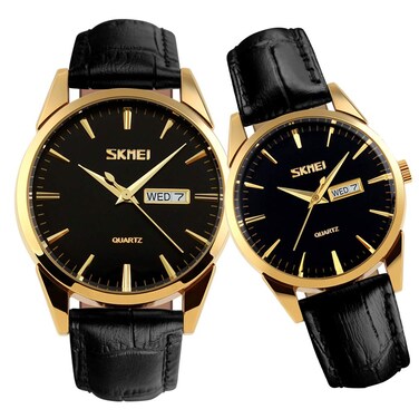 SKMEI Pair Watches for Couples Men and Women His and Hers Watch Set Husband Wife Valentines Matching Wrist Watch Wedding Gifts Waterproof Business Fashion Quartz Analog Calendar