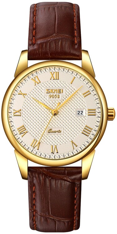 MASTOP Mens Quartz Watch Roman Numeral Business Casual Fashion Analog Wrist Watch Classic Calendar Date Window 30M Waterproof Comfortable Leather Watches (Women Gold Silver)