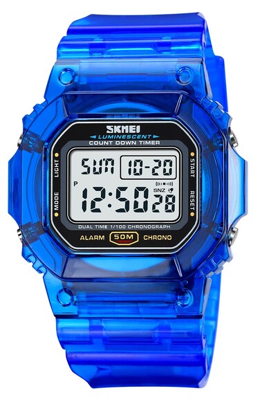 Gosasa Outdoor Sport Unisex Watches Back Light Digital Watches Transparent Multifunctional Wristwatch Casual Style Stopwatch Date 5Bar Waterproof (Blue)