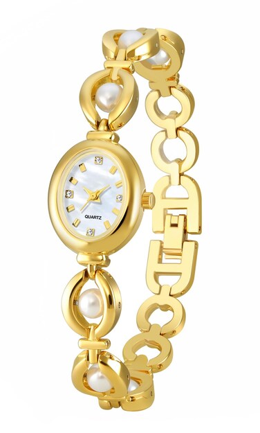 ADSBIAOYE Elegant Pearl Women's Dress Watch Fashion Oval dial Watch Ladies Gift Bracelet Waterproof Analog Watch (Gold)