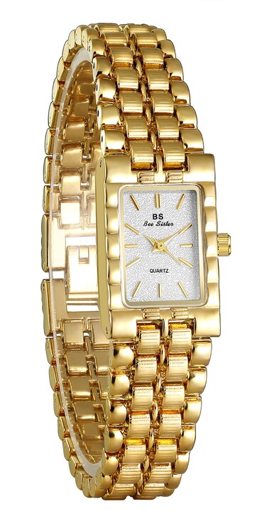 FANMIS Women Vintage Gold Watches Minimalism Square Ultra Thin Watch Updated Luxury Ladies Watch with Stainless Steel Bracelet Elegant Dress Small Face Gold Wrist Watch (White)