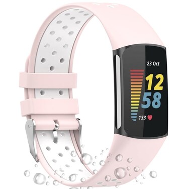Miimall Compatible with Fitbit Charge 6 5 Bands, Soft Silicone Waterproof Sport Wristband Strap Band for Fitbit Charge 5 2021 Women Men (Sand Pink+White)