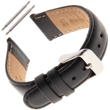 Gilden 16-20mm Water-Resistant Oilskin Leather Unisex Watch Strap MSW63L (20 millimeter end width, long length, Black)