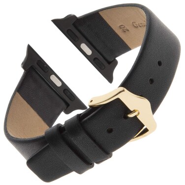 Gilden Classic Calfskin Flat Black Watch Band F60L-SMART, fits Apple Apple Watch (Fits 38mm/40mm Watch, long length, Black)