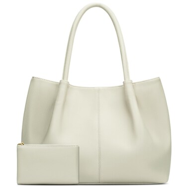 KKXIU Tote Bag for Women Vegan Leather Shoulder Purse Large Capacity Travel Bag (Cream White)