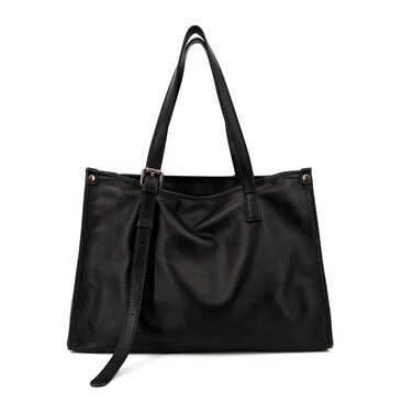 M-ioi-M Soft Cowhide Genuine Leather Tote Bags for Women, Adjustable Top Handle Satchel Purse with Zipper, Compact Ladies Shoulder Handbag Hobo Bags, Small Casual Work Bag Office Briefcase (Black)