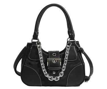 GRPKSSIB Women Y2K Tote Bag Contrast Shoulder Handbag Patchwork Design Top Handle Purse with Chain