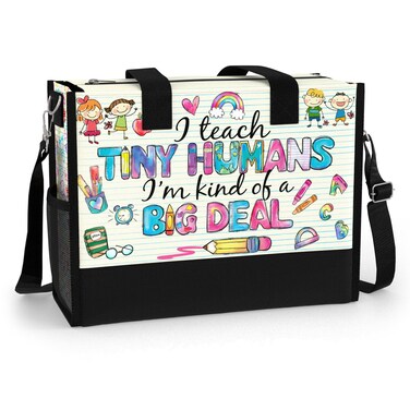 Large Tote Bag for Women. Shoulder Bag for Travel, Work, Grocery. Gift for Teacher. Waterproof Aesthetic Bag with Pockets and Zipper. Tiny Humans Big Deal.