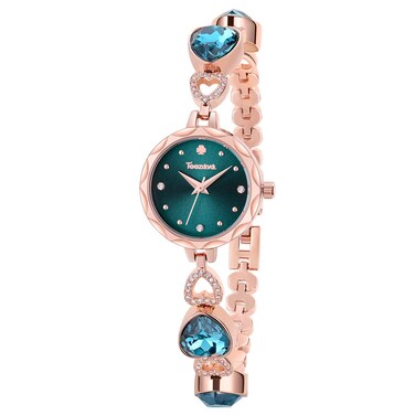 SIBOSUN Womens Wrist Watch Fashion Ladies Watch Bracelet Heart-Shaped Stone Dress Watches for Women Rose Gold Quartz Waterproof Analog Wrist Watch Blue Dial Stainless Steel Elegant