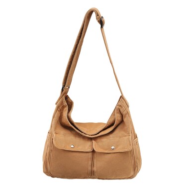 Canvas Messenger Bag Large Hobo Crossbody Bag for Women and Men Canvas Shoulder Tote Bag with Multiple Pockets for Work (Brown)