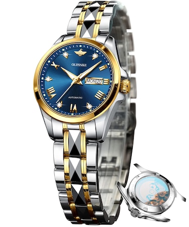 OUPINKE Automatic Womens Watches Self Winding Mechanical Luxury Dress Diamond Dial Tungsten Steel Wrist Watches for Women Date Waterproof Luminous
