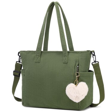 Makukke Corduroy Totes Bag Women - Shoulder Hobo Bag Handbags Crossbody Bag Big Capacity Shopping Purses (01-Green)