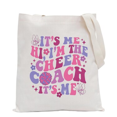 POFULL Cheer Coach Gifts It&rsquo;s Me Hi I&rsquo;m The Cheer Coach Tote Bag Cheerleader Instructor Gift (I&rsquo;m The Cheer Coach Tote Bag)