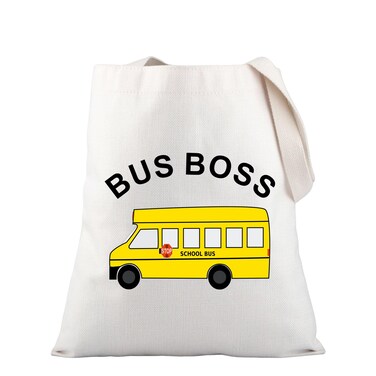 PLITI School Bus Driver Appreciation Gifts Bus Driver Tote Bag For Women Bus Monitor Funny Bus Boss Retirement Shopping Bag (bus boss TG)