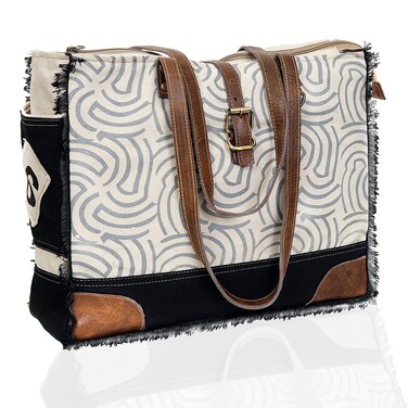 cuero Upcycled Canvas &amp; Leather Shoulder Bag Tote Crossbody Leather Tote Bag Classic Tote