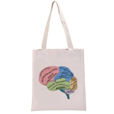 PWHAOO Psychology Gift Brain Function Tote Bag Anatomy Of Brain Handbag Neurology Nurse Gift Neuroscience Gift Psychologist Gift (Brain Function T)