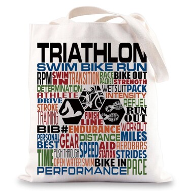 BWWKTOP Funny Triathlon Canvas Tote Bag Triathlete Gifts Swim Bike Run Shoulder Bag Triathlon Lover Gifts (Triathlon)