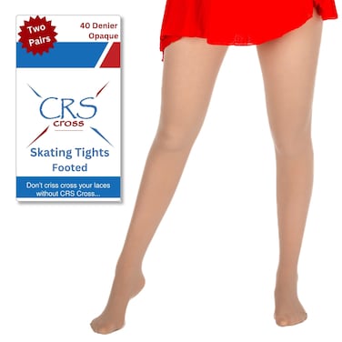 CRS Cross Skating Tights. Two (2) Pair of Footed Figure Skate Tights. Sheer 40 Denier Performance. Figure Skating Competitions, Practice, Ice Skating or Dance. (Women Large Light Tan)