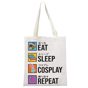 MEIKIUP Anime Cosplayers Gifts Cosplay Lover Shoulder Tote Bag Figure Roleplay Hobby Tote Bag Cosplay Enthusiast Gift Eat Sleep Cosplay Repeat (COSPLAY Tote Bag)