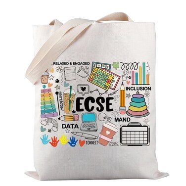 PWHAOO Early Childhood Special Education Gift Ecse Teacher Tote Bag Teacher Life Tote Bag Sped Teacher Gift (ECSE TOTE)
