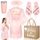 Handepo 5 Pcs Bridal Shower Robe Gifts Bride Gift Set with Sleeping Eye Mask Slippers for Wedding Party Bridesmaids(Matron of Honor)