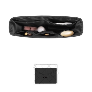 KINGS IN BAG 22 Bag Insert, Organizer with Silky Satin Compatible with Chanel 22 Bag Medium, Portable Inner Bag with Practical Pockets (Black, Medium)