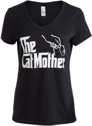 Ann Arbor T-shirt Co. The Catmother   Funny, Cute Cat Mother Mom Owner Pet Kitty Kitten Women V-Neck T-Shirt-(Vneck,2XL) Vintage Black