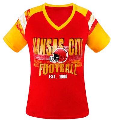 Geneisteck Womens Football Fans V Neck City Raglan T-Shirts - Red &amp; Yellow XX-Large