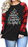 Plus Size Christmas Shirts Women My Favorite Color is Christmas Lights Shirt Plaid Raglan Long Sleeve Tops