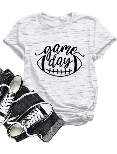 Game Day Football T Shirt Women Funny Football Season Tees Short Sleeve Sunday Shirt (Light Grey, Large)
