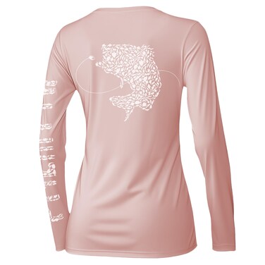 Palmyth Womens UPF 50+ Fishing Shirts Sun Protection Long Sleeve T-Shirt (Pink/Largemouth Bass, M)