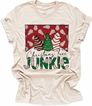 Tis The Season Shirts for Women Christmas Shirt Cute Snowman Christmas Tree Cakes Graphic Tees Winter Tops (Tree Cake, S)