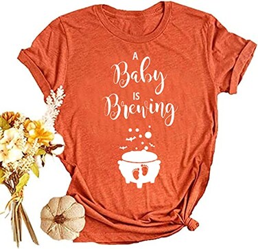 Thanksgiving Maternity Shirt Women Funny Pumpkin in The Making Shirt Tee Cute Graphic Pregnancy Announcement T-Shirts (Small, Orange-1)