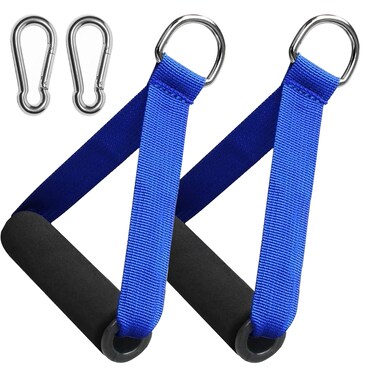 Premium Exercise Pull Handle, Resistance Bands Handles with Solid Locks, Soft Foam Wrapped Heavy Duty Handles with Strong Nylon Belt Grips Fitness Strap for Yoga Exercise Resistance Training - Blue