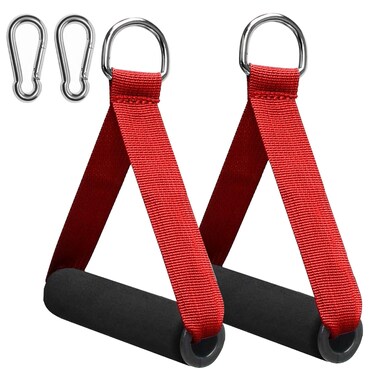Premium Exercise Pull Handle, Resistance Bands Handles with Solid Locks, Soft Foam Wrapped Heavy Duty Handles with Strong Nylon Belt Grips Fitness Strap for Yoga Exercise Resistance Training - Red