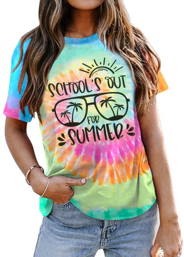 LUKYCILD Last Day of School Teacher Shirt: Women School Out for Summer Shirts Casual Short Sleeve Teacher Appreciation Gifts