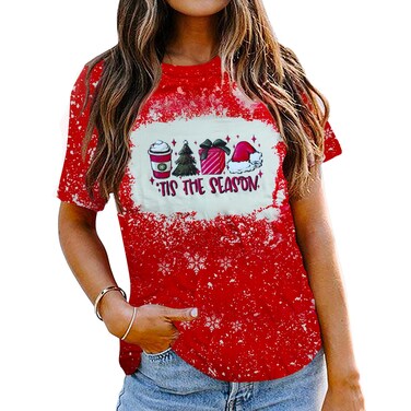 Christmas Shirts for Women Tis The Season Xmas Shirt Christmas Tree Graphics Tees Funny Holiday Family Party Tops Red